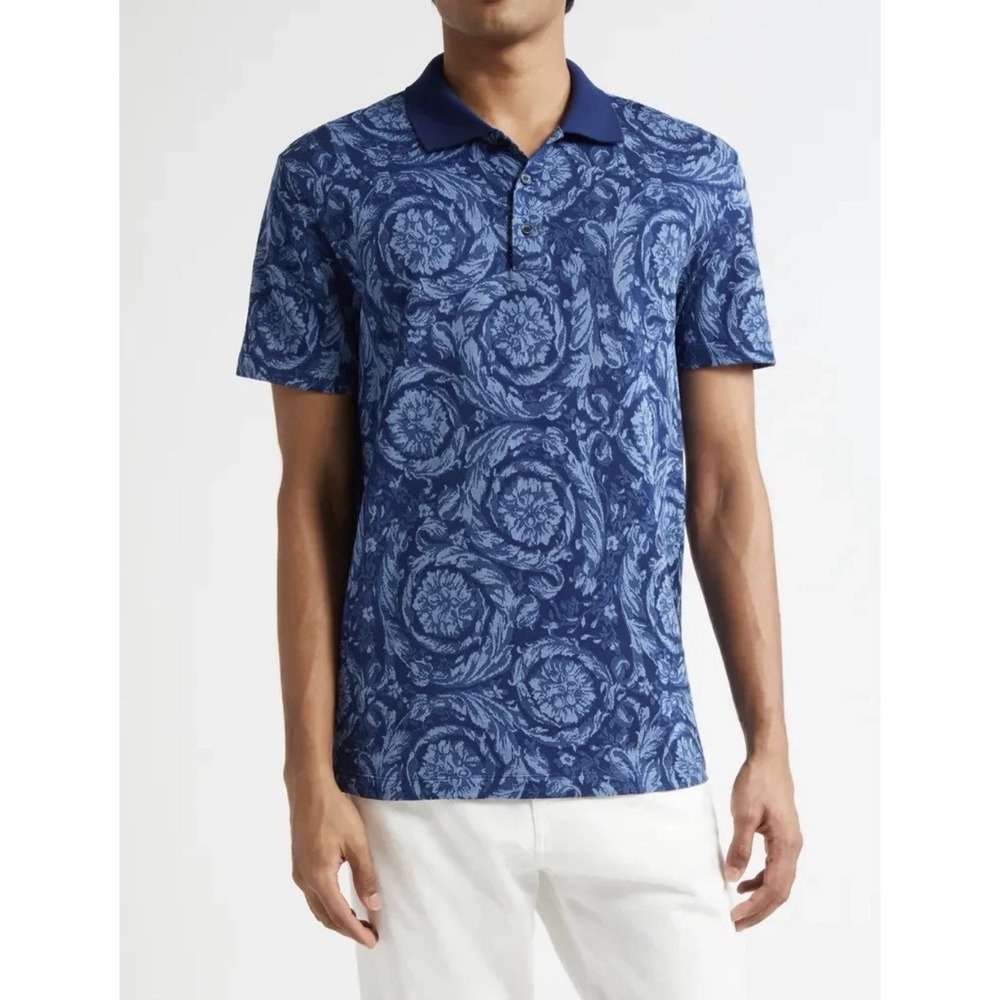 Authentic Versace Barocco Jacquard Cotton Piqué Polo US XLarge NWT